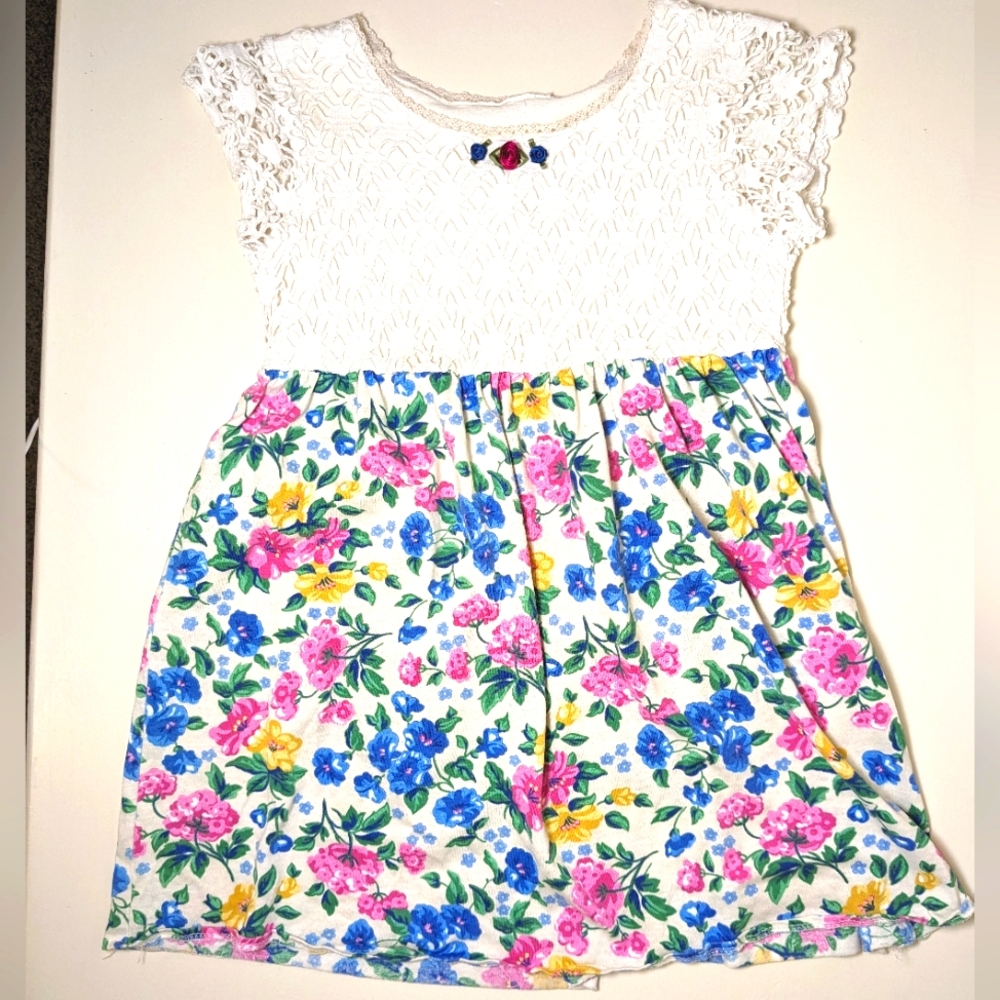 Summer floral dress with roses and knit lace top